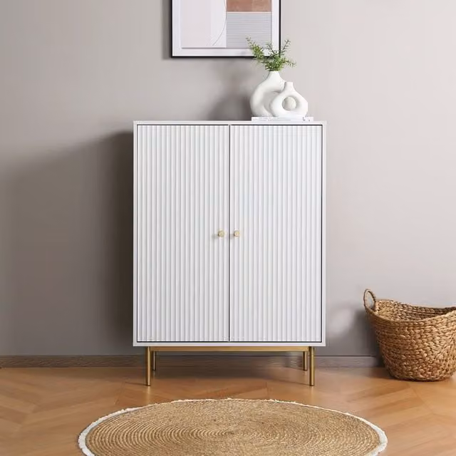 Home Garden Direct Devon Modern White Matt Highboard Storage Cabinet with Hinged Doors and Internal Shelves