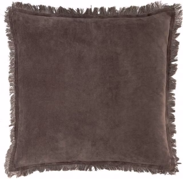 Yard Jaye Brown Cotton Velvet Square Fringed Cushion, W/D/H: 45 x 45 x 45 cm