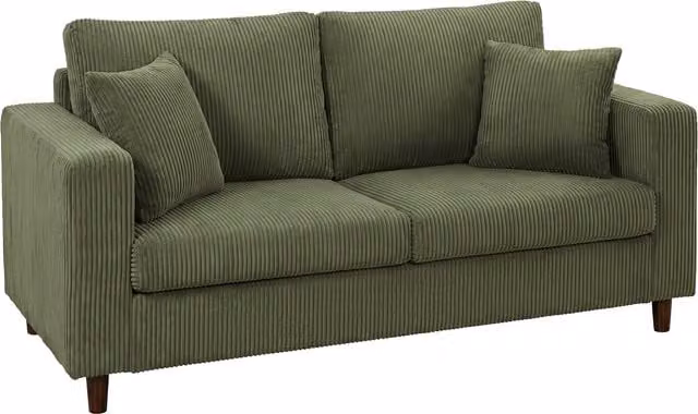 HOMCOM Corduroy 2 Seater Loveseat Sofa in Green with Deep Seats and Scatter Cushions – 1