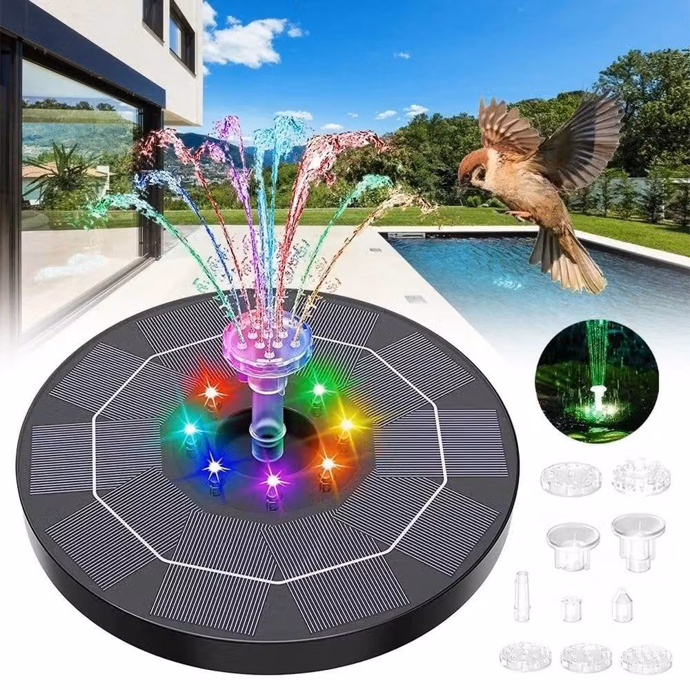 NESTLUNE Solar Floating Fountain Pump with 8 LED in Black – 3