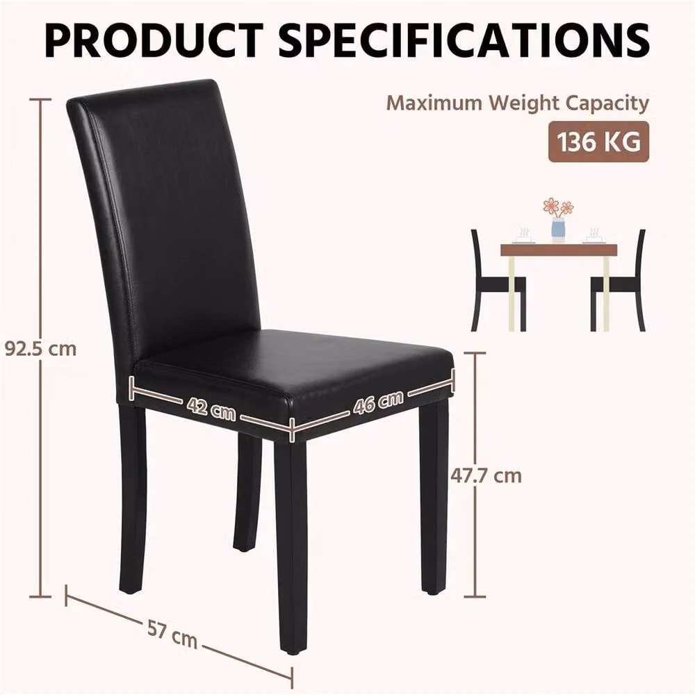 KORVIXA Set of 2 Black High Back Synthetic Leather Dining Chairs – 2