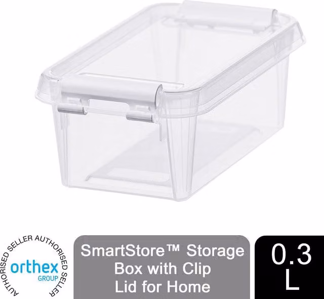 SmartStore Storage Box with Clip Lid, White and Transparent, 0.5 l