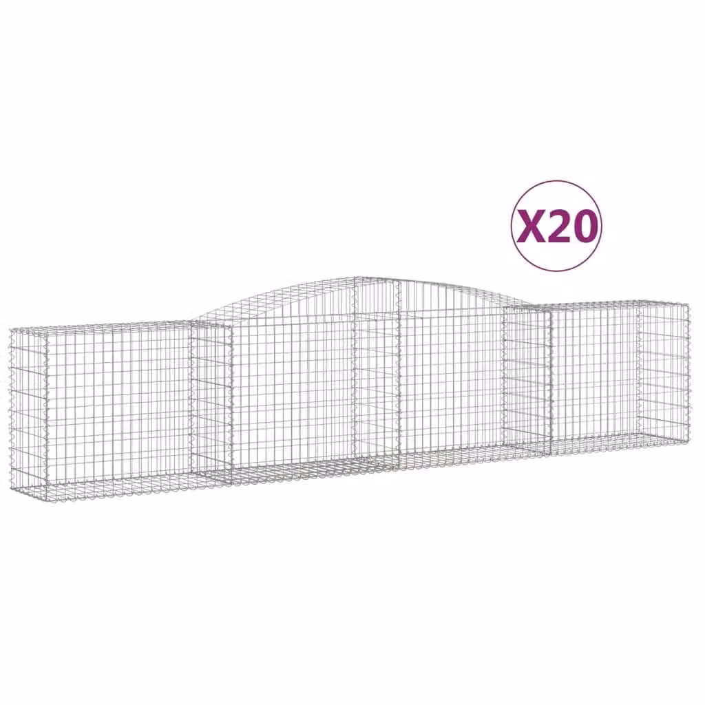 Berkfield Home Arched Gabion Baskets, 20 Pieces, Silver Galvanised Steel, W: 400 cm, D: 50 cm, H: 80-100 cm – 2