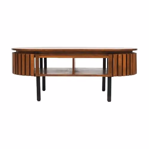 Indian Hub Slatted Rectangular Mango Wood Coffee Table in Brown, W: 110 cm, D: 55 cm, H: 42 cm – 1