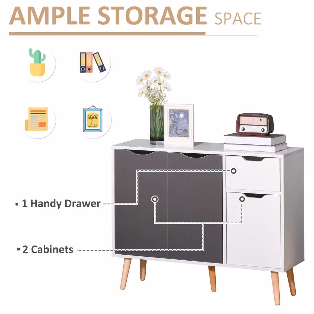Wyld Haus Domavi Grey Wooden Sideboard with 2 Doors and 1 Drawer, W: 90 cm, D: 30 cm, H: 72 cm – 4