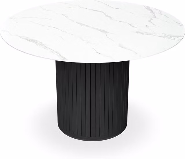 Arlo Round Modern Dining Table in White Marble Effect with Central Column