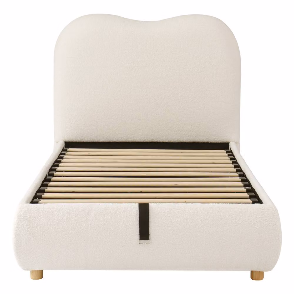 ModernLuxe Kids Single Ottoman Bed with Hydraulic Storage and Headboard in White Bouclé, W/D/H: 90 x 190 cm – 3
