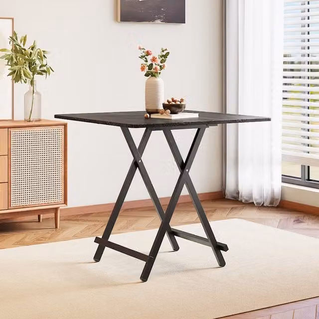 Livingandhome Black Foldable Square Wooden Dining Table for Garden and Patio, W/D/H: 80 x 80 x 80 cm
