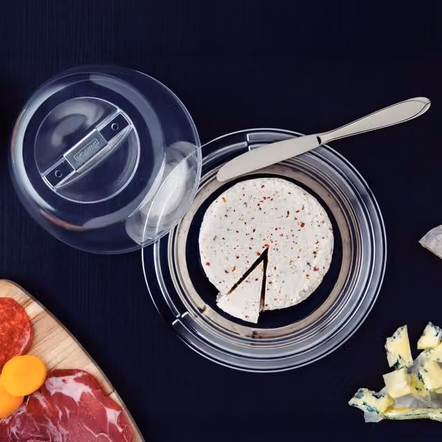 Tramontina Silver and Transparent Cheese and Cake Set with Stainless Steel and Acrylic Stand, Diameter: 25 cm – 2