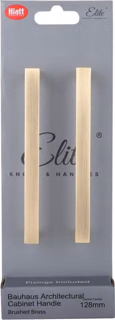 Elite Knobs & Handles Pack of 2 Brushed Brass Bauhaus Architectural Bar Cabinet Handles, 128mm