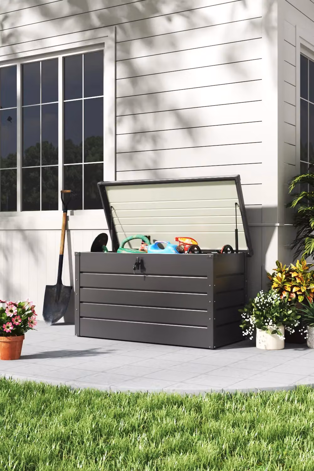 H&O Direct 350L Metal Lockable Outdoor Garden Storage Box in Grey – 2