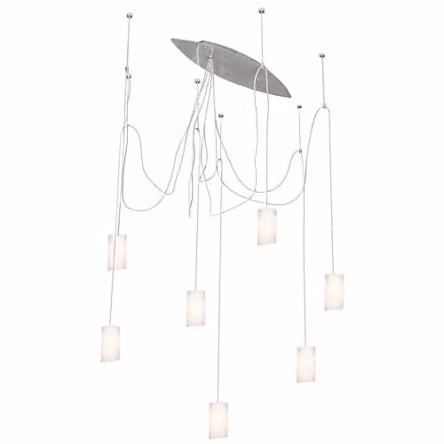 Netlighting Boston Linea Verdace 7 Light Cluster Pendant Ceiling Light in Grey and White with Glass Cylinders