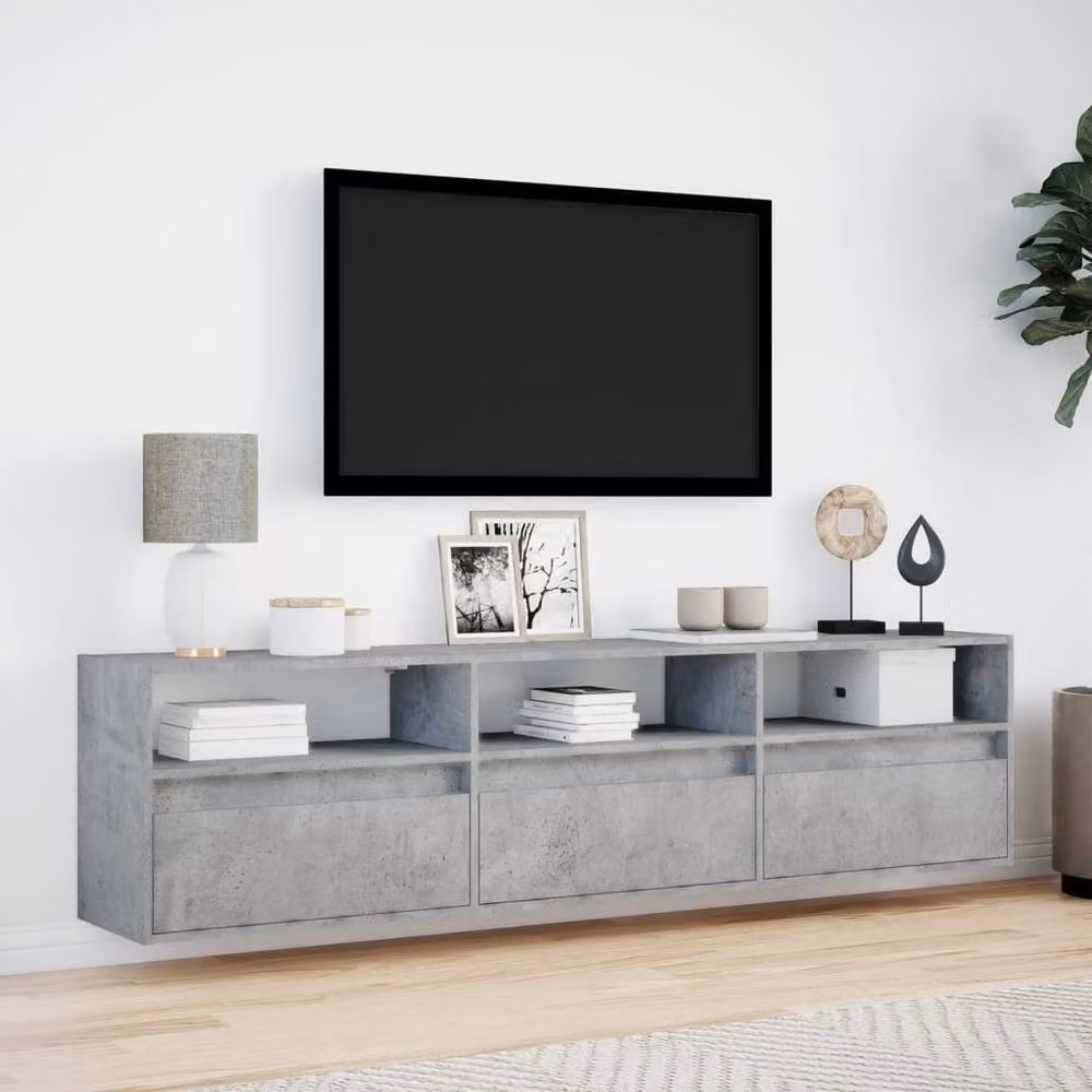 Berkfield Home Modern TV Wall Cabinet with LED in Concrete Grey, W/D/H: 180 x 31 x 45 cm – 3