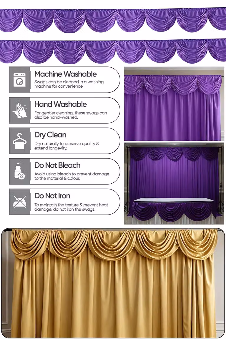 Neel Blue Purple and White Ice Silk Detachable Swag Curtain Panel Backdrop, 2 m