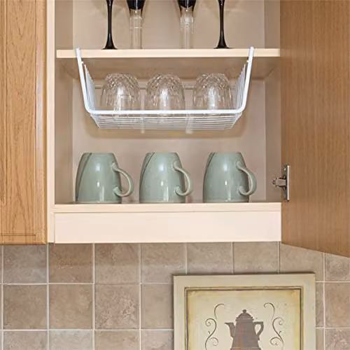 St Helens Home & Garden White Metal Mesh Under Shelf Hanging Storage Basket, Width: 30 cm – 2
