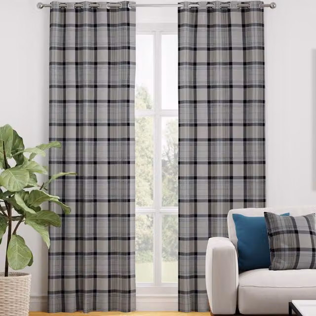Terrys Highland Check Made to Measure Blackout Eyelet Curtain Panel in Blue