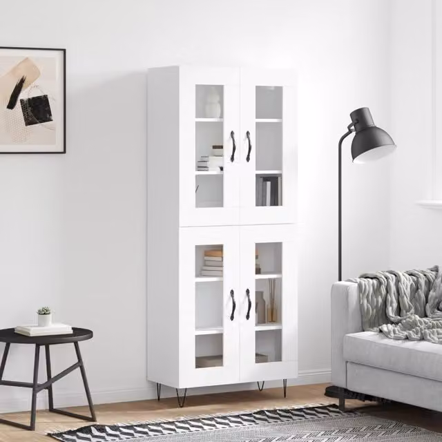 Berkfield Home Modern White Highboard with Glass Doors and Internal Shelves, W/D/H: 69.5 x 34 x 180 cm – 1