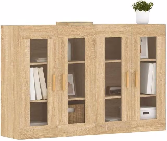 Berkfield Home Wall Mounted Cabinets, 2 Piece Set in Sonoma Oak Light Brown with Glass Doors – 1