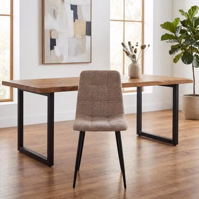 Shankar Set of 4 Modern Geometric Fabric Dining Chairs with Metal Legs in Beige, Black and Yellow