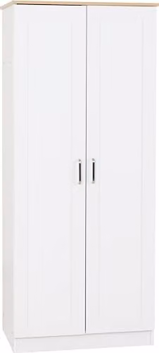 Seconique Portland 2 Door Wardrobe in White and Oak Effect, W/D/H: 80.0 x 53.5 x 187.5 cm