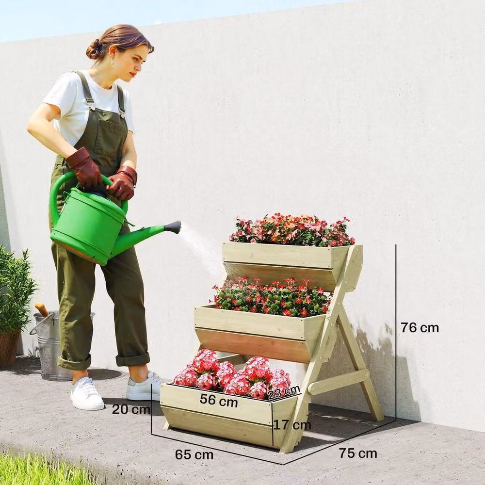 Kelvenix 3 Tier Wooden Raised Garden Bed in Brown, Sand or Beige, W/D/H: 76 x 65 x 23 cm – 2