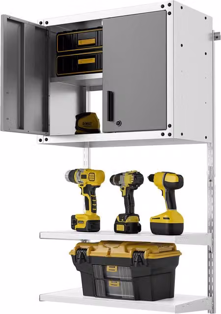 Gymax Grey Metal Wall Mounted Garage Hanging Tool Cabinet with Adjustable Shelves and Lockable Hinged Doors