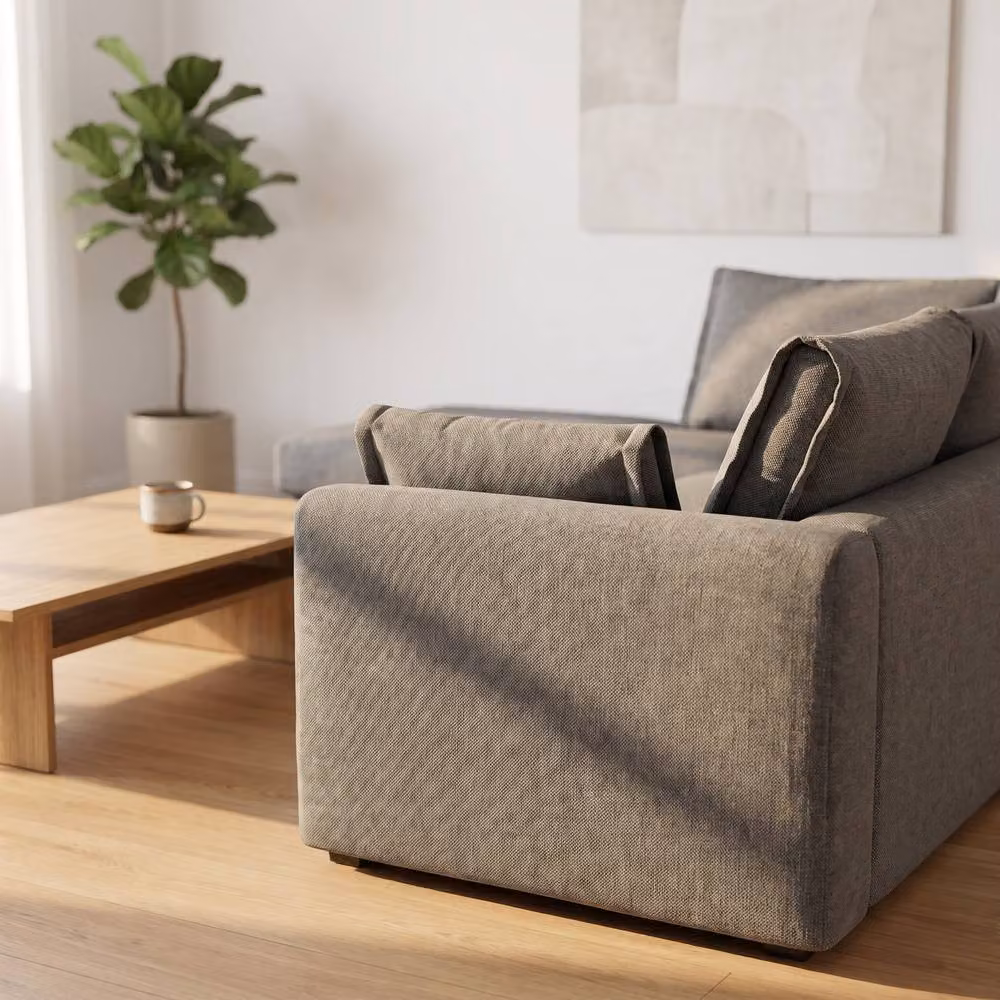 Abakus Direct Sydney Relaxed Linen Left Facing Corner Sofa with Plush Chaise in Charcoal Grey – 2