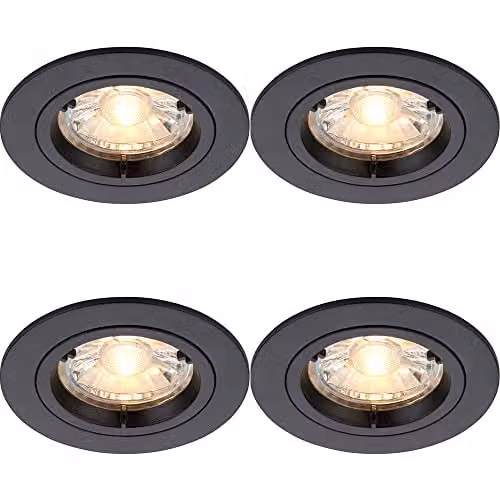 Loops 4 Pack Dimmable Recessed Fixed Ceiling Downlights in Matt Black Aluminium with GU10 Compatibility – 1