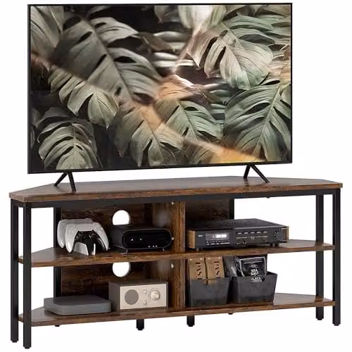 HOMCOM Industrial TV Stand Cabinet with Storage Shelves in Brown and Black