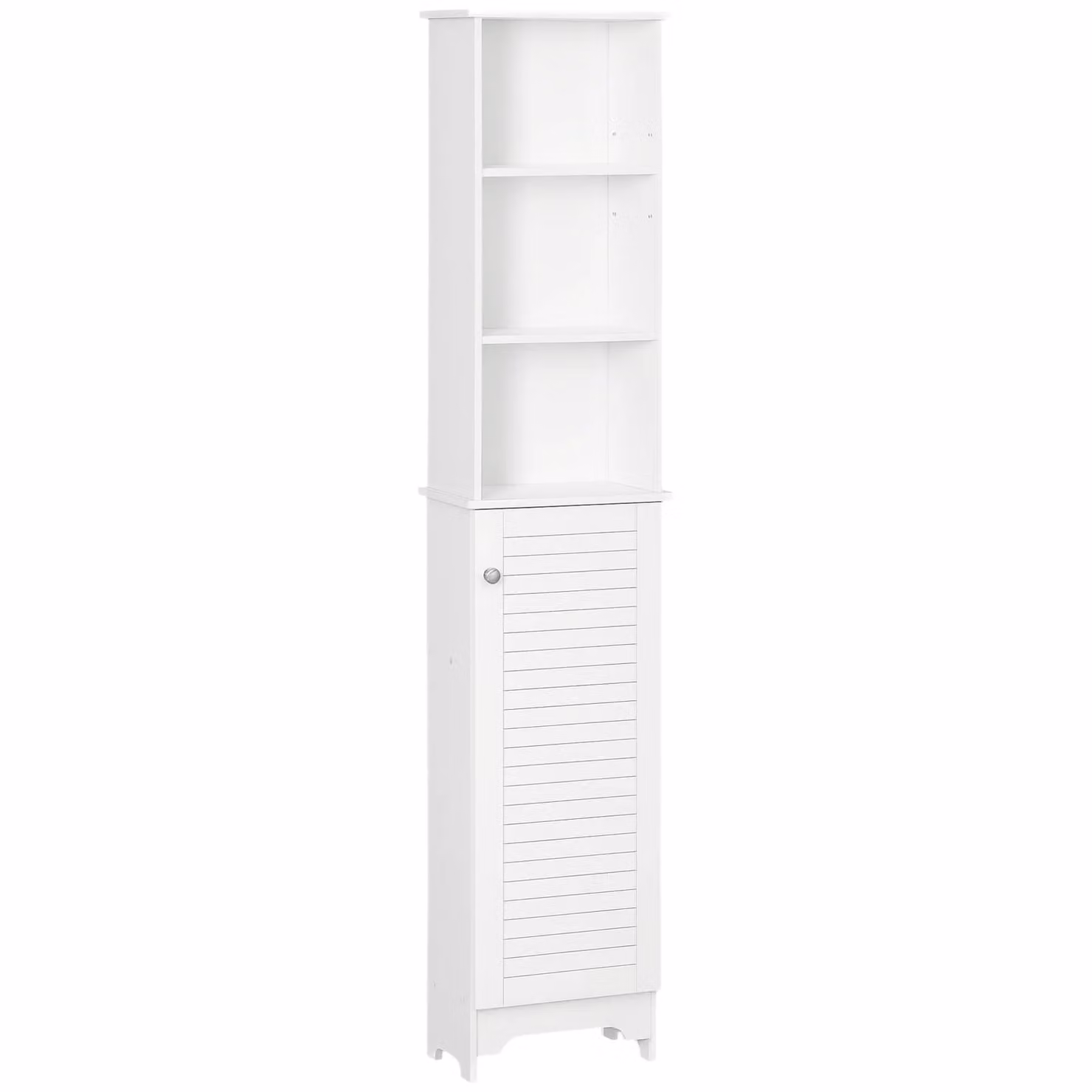 HOMCOM White Tall Bathroom Storage Cabinet with Roll Shutter Doors and Internal Shelves, H 165 x W 34 x D 34 cm – 2