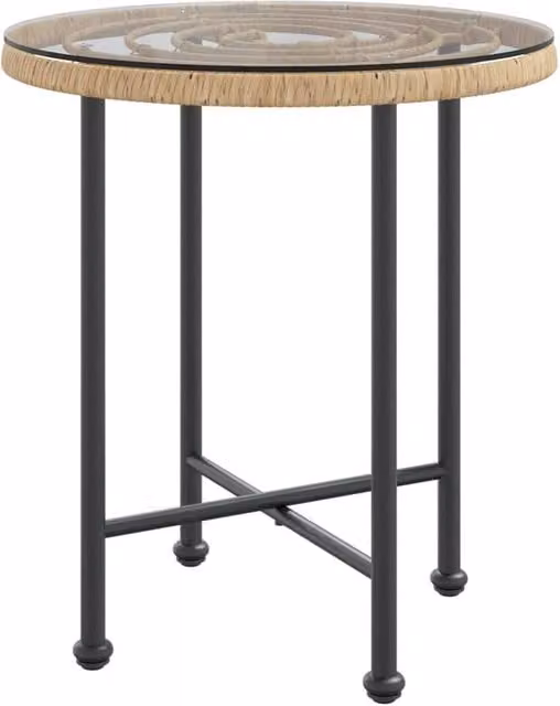 Berkfield Home Modern Dining Table in Brown with Tempered Glass and Steel, Diameter: 50 cm – 1