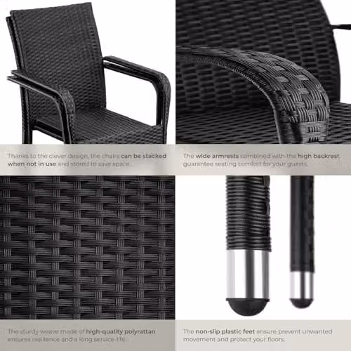 tectake Set of 6 Modern Rattan Garden Chairs in Black and Grey with Metal Frame for Garden, Balcony or Terrace, H 90.0 x W 67.0 x D 58.0 cm, W/D/H: 67.0 x 58.0 x 90.0 cm – 4