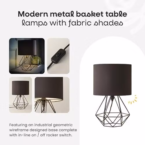 ValueLights Angus Geometric Black Metal Table Lamp with Fabric Shade – 2