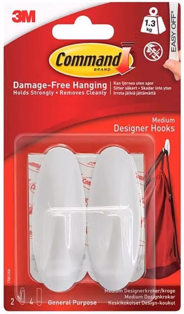 Command White Designer Metal Wall Hooks