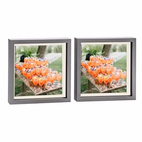 Nicola Spring 2 Piece Square 3D Shadow Box Photo Frame Set in Grey and Black with Glass Aperture – 1