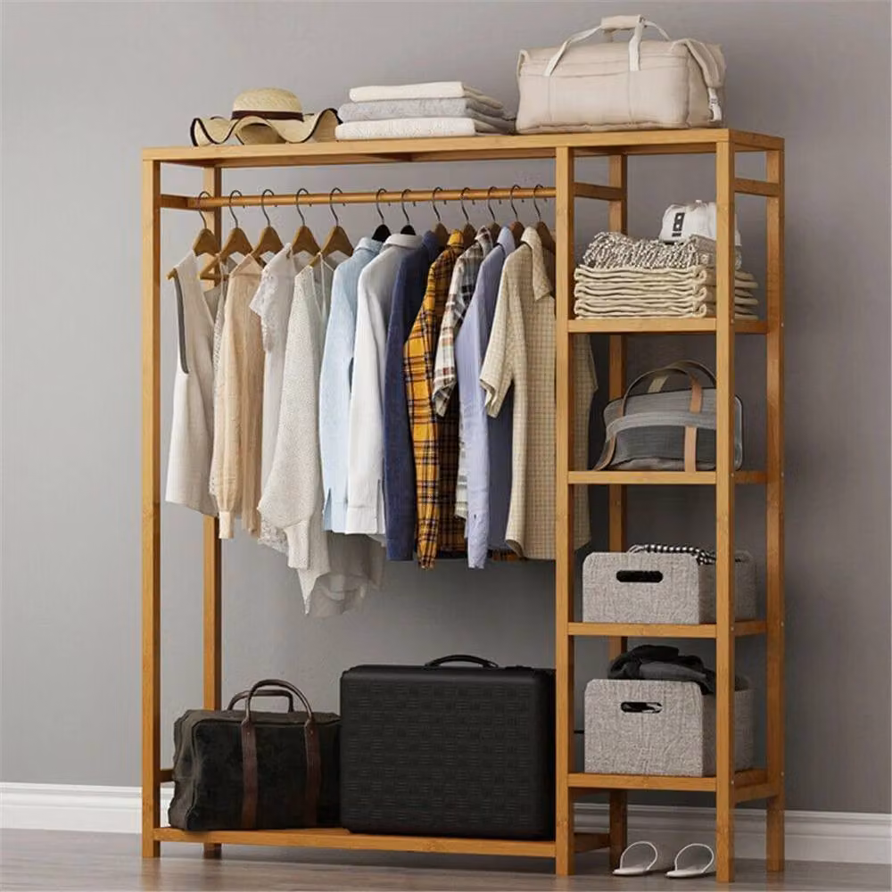 ERGOVEXA Heavy Duty Clothes Rail with 4-Tier Storage Shelves in Brown – 2