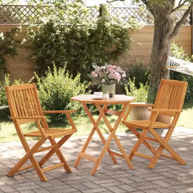 Berkfield Home 3 Piece Folding Bistro Set in Brown Solid Acacia Wood – 1