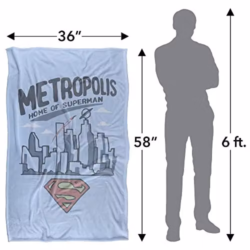 Warner Bros. Superman The City Of Sl Silky Touch Super Soft Fleece Throw Blanket, Blue, W: 91 cm, D: 147 cm – 2
