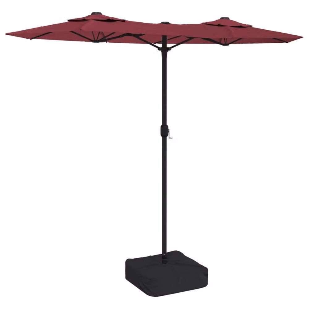 Berkfield Home Double-Head Cantilever Parasol with LEDs in Bordeaux Red, W: 316 cm, D: 240 cm, H: 240 cm – 2