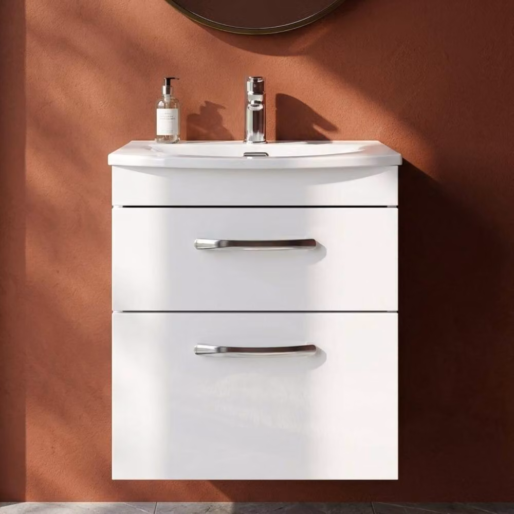 Balterley Millwich 2 Drawer Wall Hung Vanity Basin Unit, Gloss White, Width: 50 cm – 2