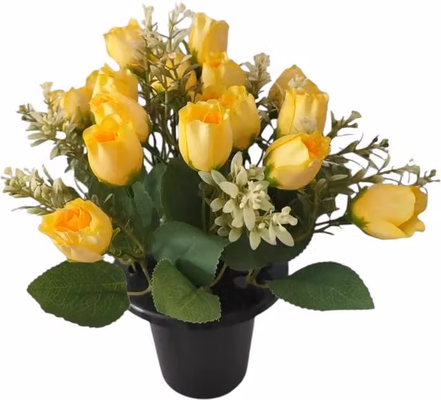 Kingsbury Gifts Yellow Artificial Rose Mix Remembrance Grave Pot