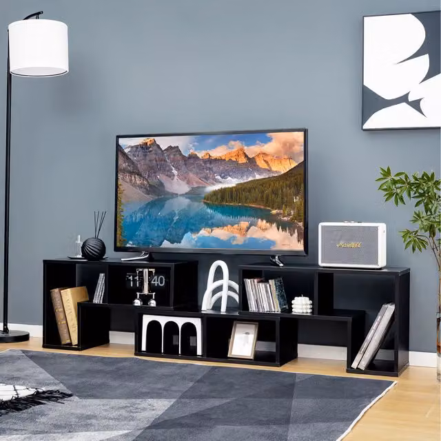 Costway 3 Piece Adjustable Minimalist TV Console Stand in Black