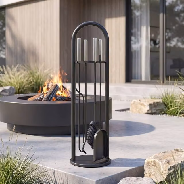 STILVORA Black Metal Freestanding Fireplace Tools Set with Stand – 1