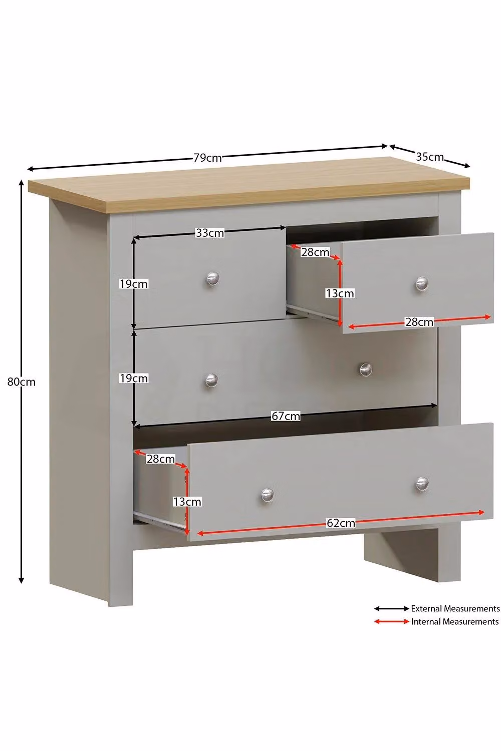 Vida Designs Arlington 2+2 Drawer Chest in Grey – 2