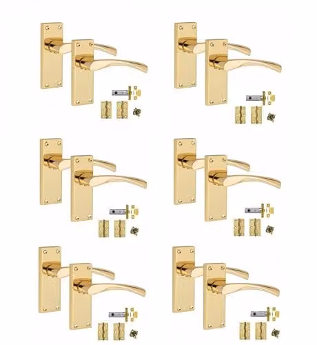 Golden Grace Victorian Scroll Latch Handles in Polished Brass, 6 Set