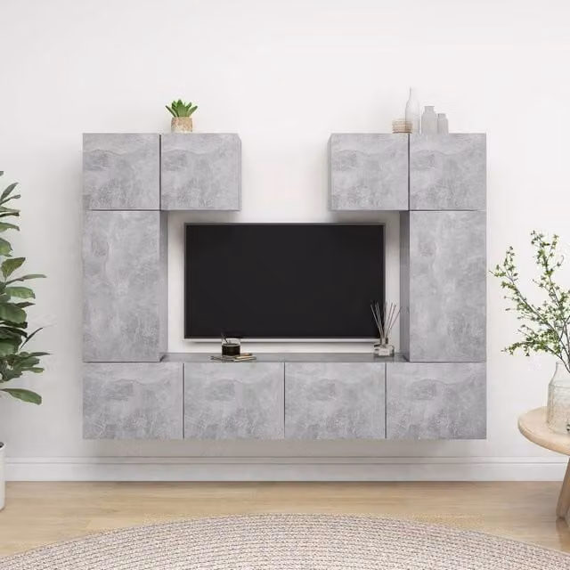 Berkfield Home 6 Piece Modern Wall Mounted TV Cabinet Set in Matt Concrete Grey