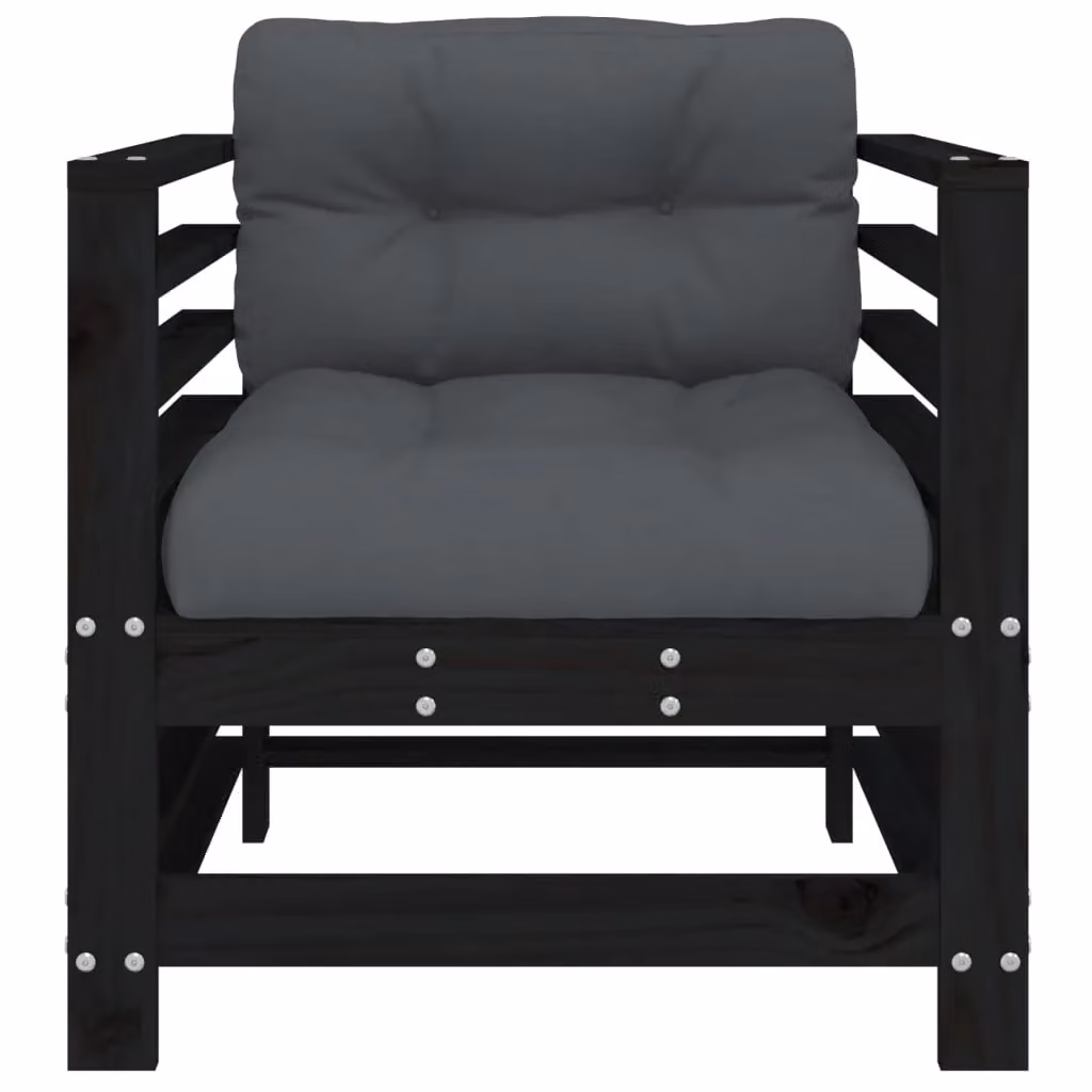 Berkfield Home Set of 2 Rustic Black Pine Garden Chairs with Fabric Cushions and Armrests – 4