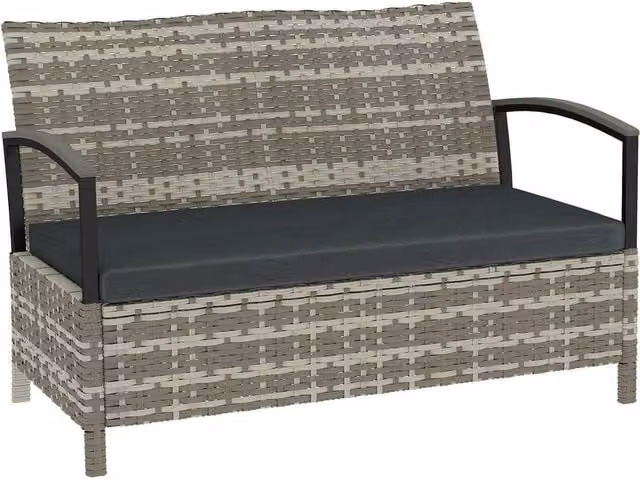NESTLUNE Grey Rattan 2 Seater Garden Storage Bench with 125L Capacity, W: 100 cm, D: 15 cm, H: 15 cm