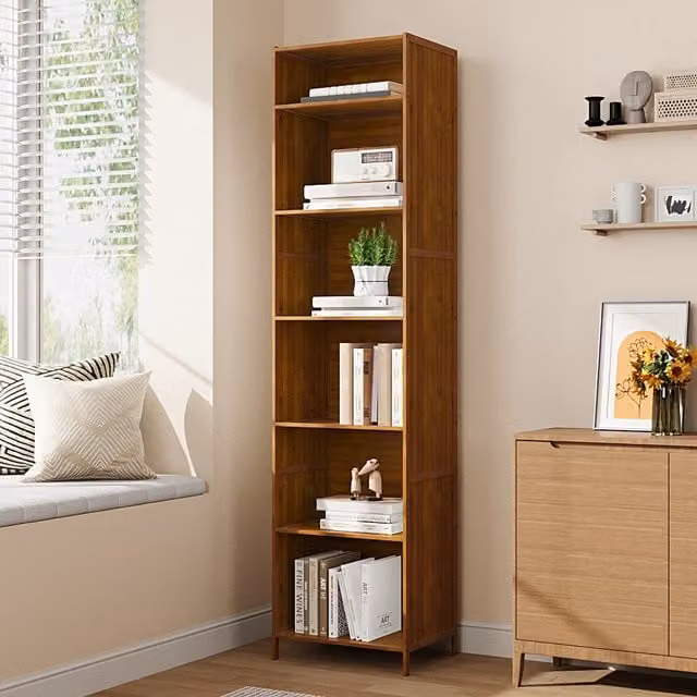 Livingandhome Modern Corner Bamboo Bookcase in Beige and Brown, Height: 170 cm