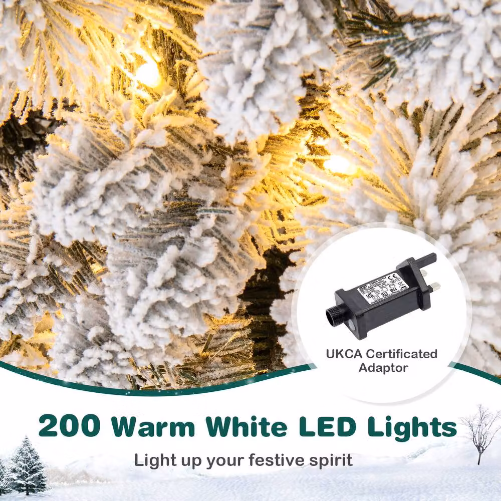 Gymax 210 cm Pre-Lit Snow Flocked Artificial Christmas Tree in White – 5